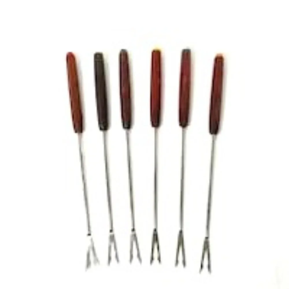 Vtg Fondue Forks Skewers Set of 6 Wood Handle Colored Tips MCM‎ Retro Mod